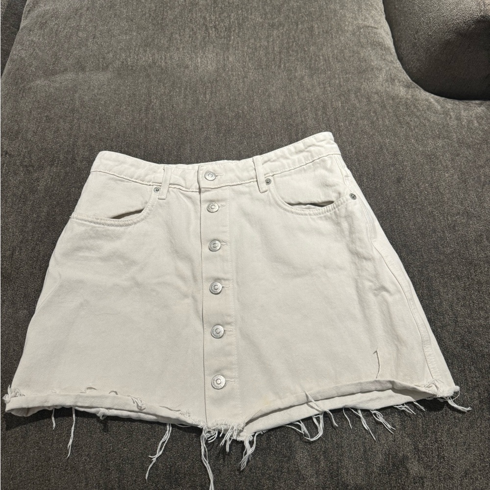 Zara Cream Denim Skirt with Button Detail